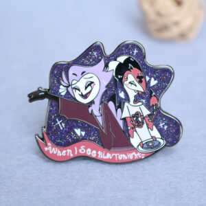 Hard enamel anime pin with glitter and screen printing details