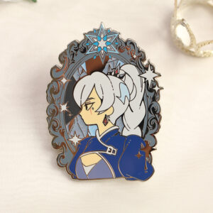 Anime girl hard enamel pin silver plating with glitter on the background