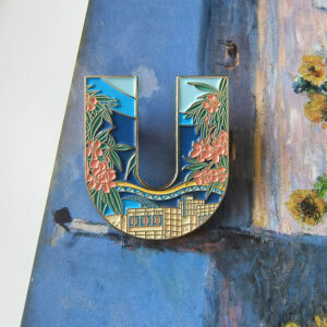 U soft enamel gold plating building and flowers pin