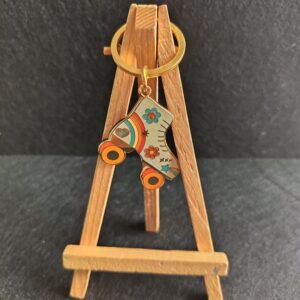 24K gold metal hard enamel roller skate with rainbow keychain  with small jump ring and 30mm flat ring
