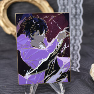 Animation pins with transparent red enamel with purple color