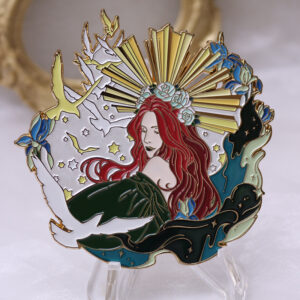 Beauty badge with white pearl enamel cutouts transparent enamel