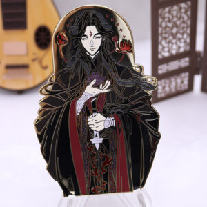 Hard enamel with  rainbow glitters have sword in hand