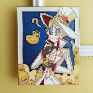 Hazbin Hotel Lucifer badge with transparent enamel yellow duck printing details