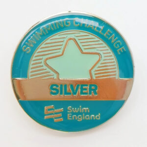 Swimming Challenge soft enamel pin with epoxy