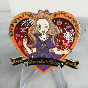 custom Halloween gradient stained glass and glitter little witch hard enamel pin