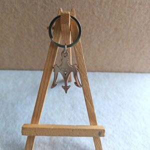 polished silver metal trident keychain with one jump ring and one 30mm flat ring, with printing