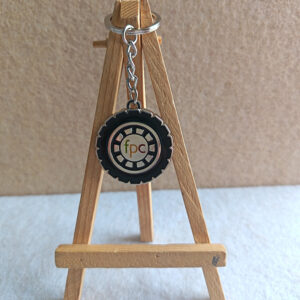 soft enamel silver keychain with flower edge, letter fpc in the center