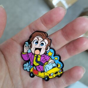 dyed black soft enamel pin with epoxy, printed colour above enamel colour